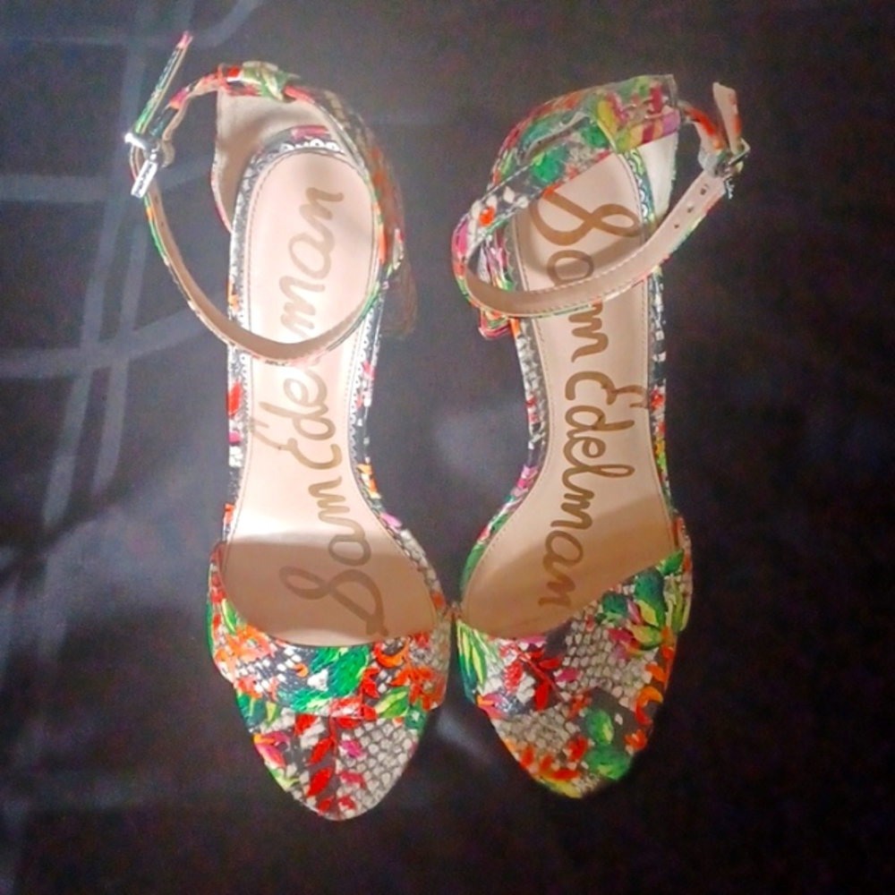 Sam Edelman Multicolor Floral Ankle-Strap Heels